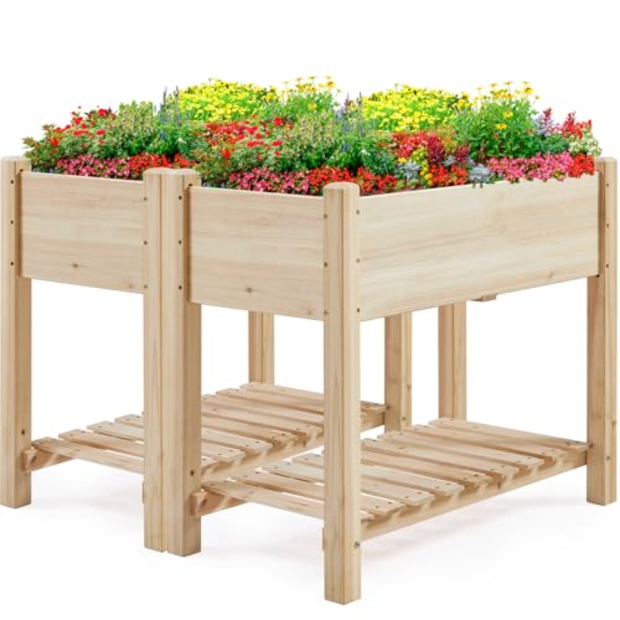 Raised Bed Planter Box - 高さ34インチのプランターボックス（脚付き）、木製、2個入り