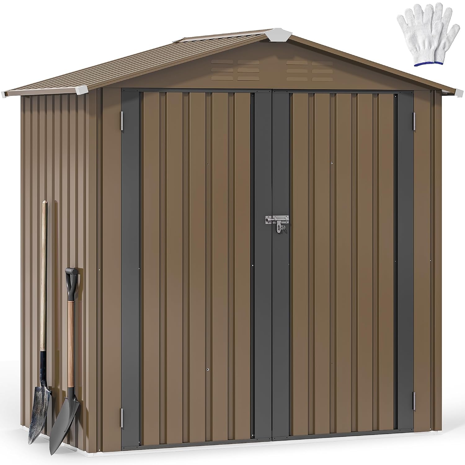 Gardening Tools Of - 6x4フィートの金属製屋外収納庫、防水ツール小屋、頑丈な収納ユニット、ロック可能なドアと通気孔付き、カスタムメイドに最適