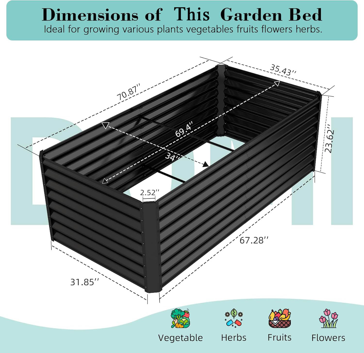Raised Bed Planter Box - 6x3x2フィートの亜鉛メッキ仕上げの高床式菜園、屋外プランターガーデンボックス、大型金属製プランターボックス（野菜、果物、花用）
