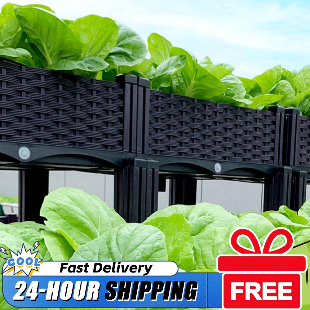 Raised Bed Planter Box - プラスチック製の脚付きプランターボックス、排水穴付きの育苗箱、庭、パティオ、バルコニー、レストラン用の高床式プランター