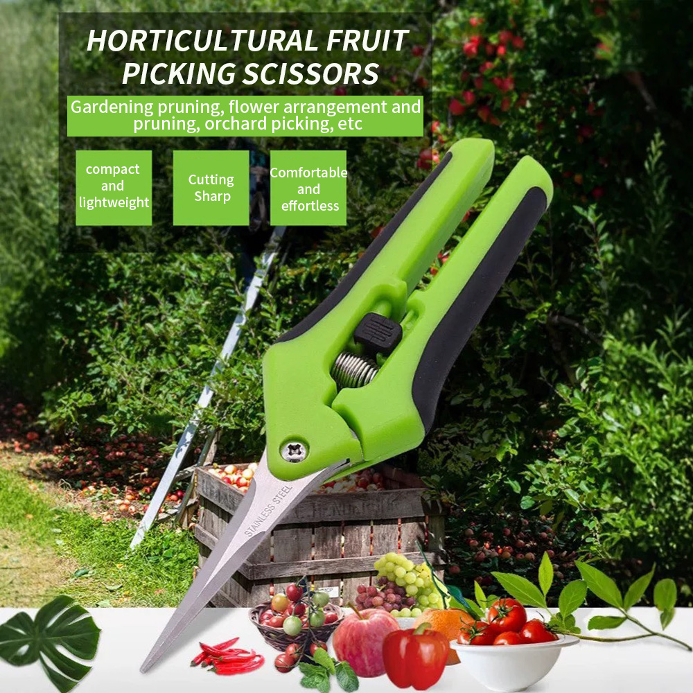 Gardening Tools And Uses - 先端が尖った果物摘み取り用ハサミ 1個入り スプリングリセット式 多用途 省力型ガーデニングツール