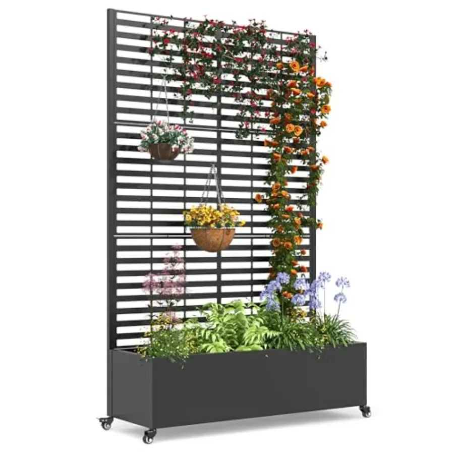 Raised Bed Planter Box - 支柱付きの高床式プランター、サイズ：73インチ×47インチ×16インチ、キャスター付き。