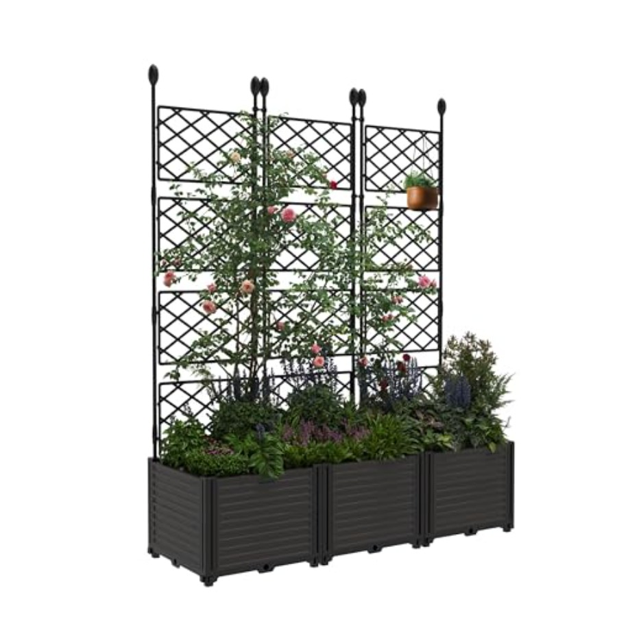 Raised Bed Planter Box - 3個入り、金属製の支柱付き、モジュール式の高床式プランターボックスキット。パティオの目隠しや、狭いスペースのバルコニー、デッキでの使用に最適。亜鉛メッキ加工。