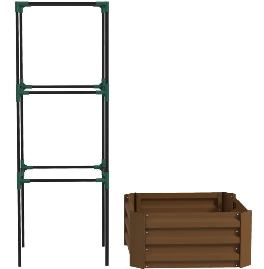 Raised Bed Planter Box - ガーデンベッド、高床式ガーデンベッド、亜鉛メッキプランターボックス（つる性植物用ケージ付き）