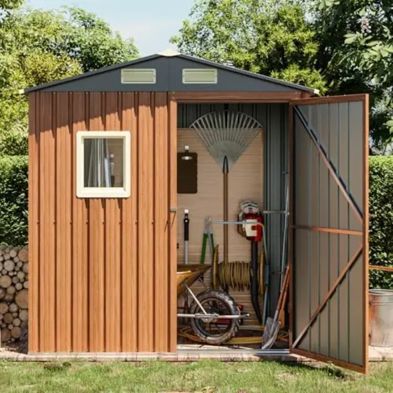 Gardening Tools Of - 屋外収納庫 6x4フィート、窓付きロック可能な金属製ガーデン小屋、ツール小屋、小型屋外収納庫