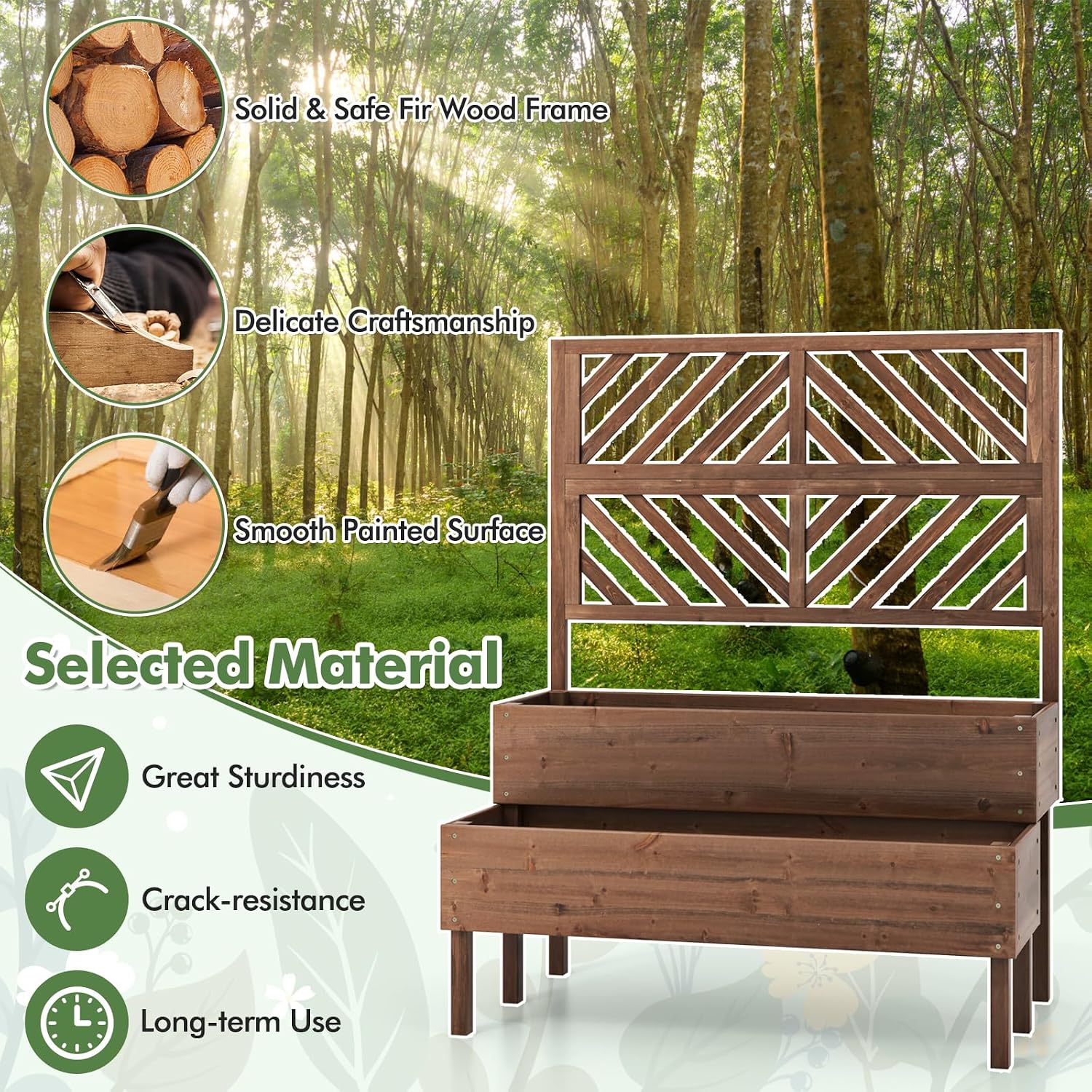 支柱とプランターボックス2個付きの2段式高床式菜園、脚付きの - Raised Bed Planter Box のレビューと価格
