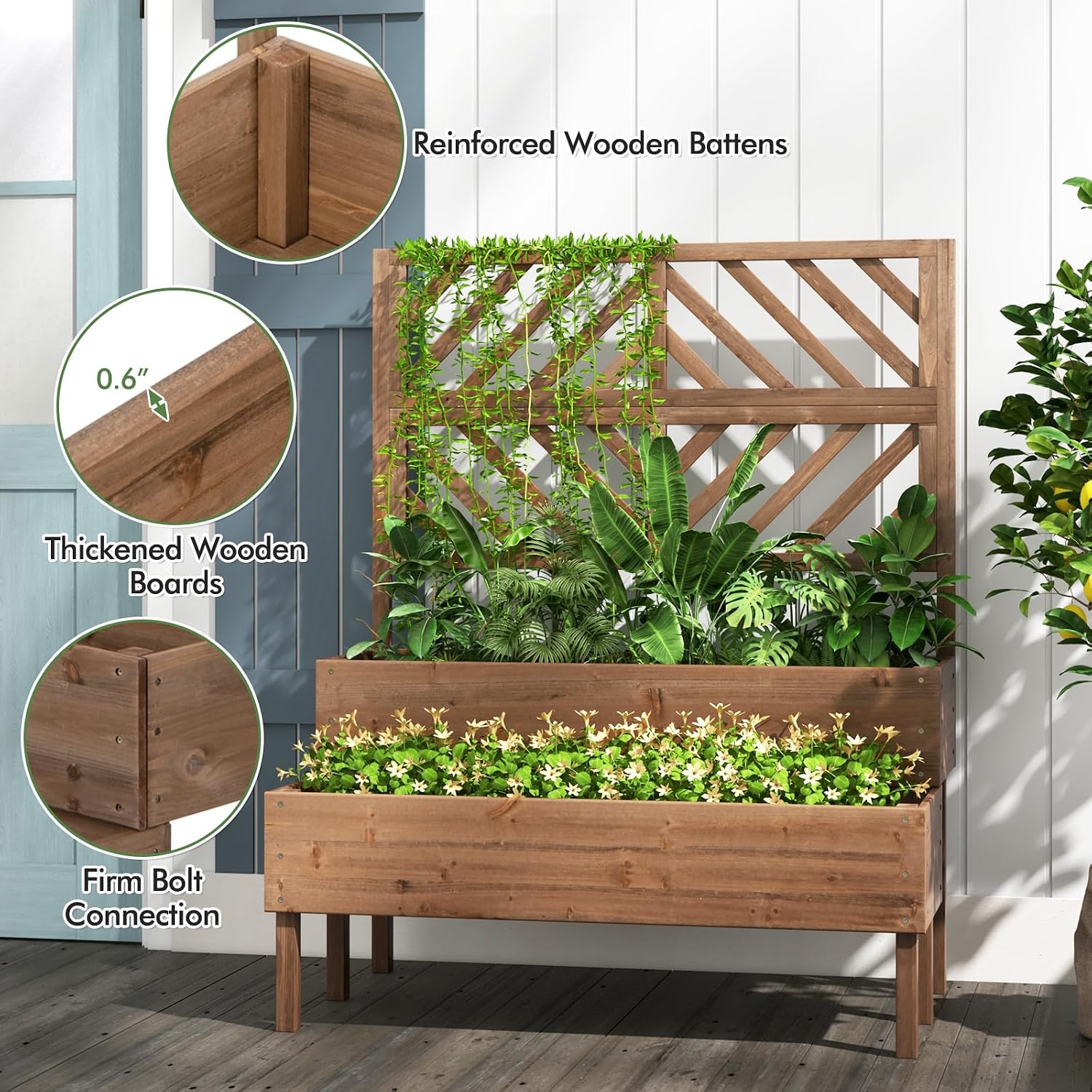 支柱とプランターボックス2個付きの2段式高床式菜園、脚付きの - Raised Bed Planter Box のレビューと価格