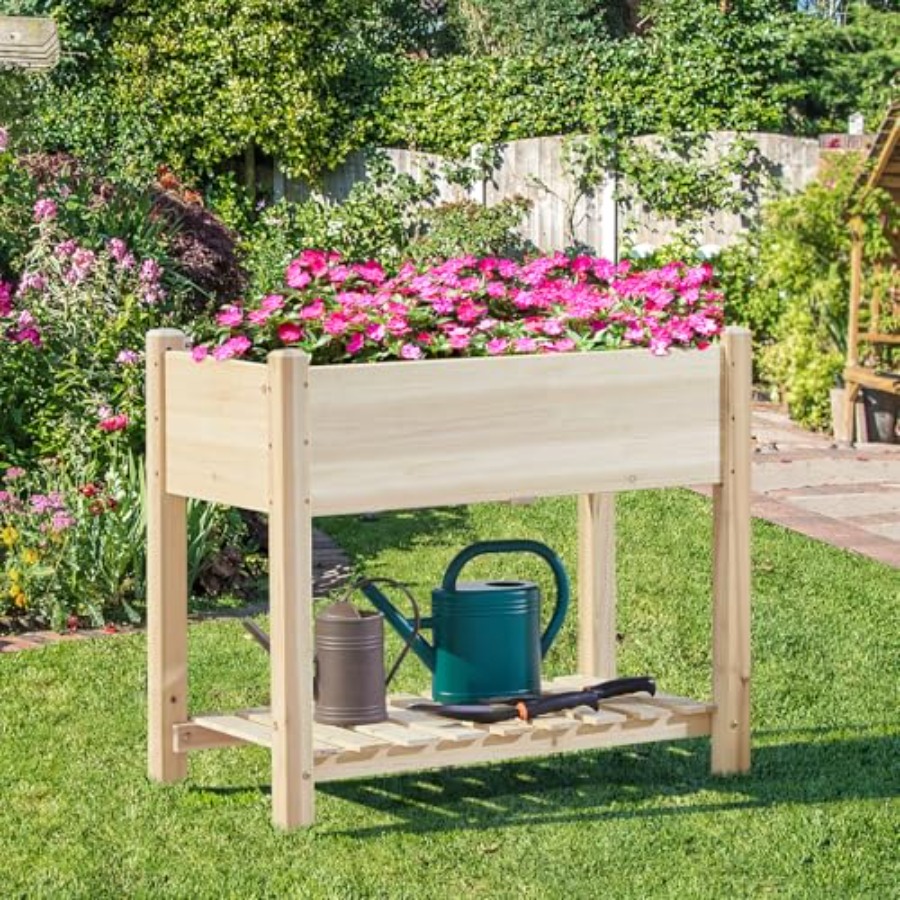 高さ34インチのプランターボックス（脚付き）、木製、2個入り - Raised Bed Planter Box のレビューと価格