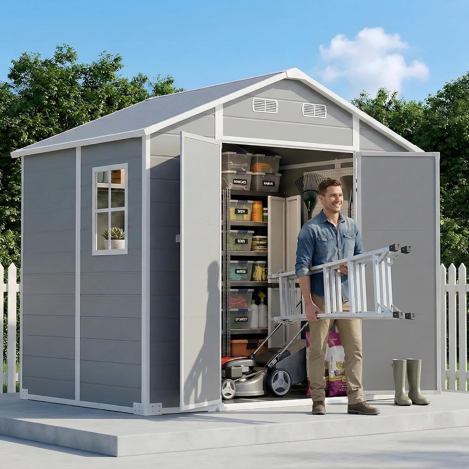 8x6フィートの屋外用収納庫、床付き防水ガーデン樹脂製ツール - Gardening Tools Of のレビューと価格