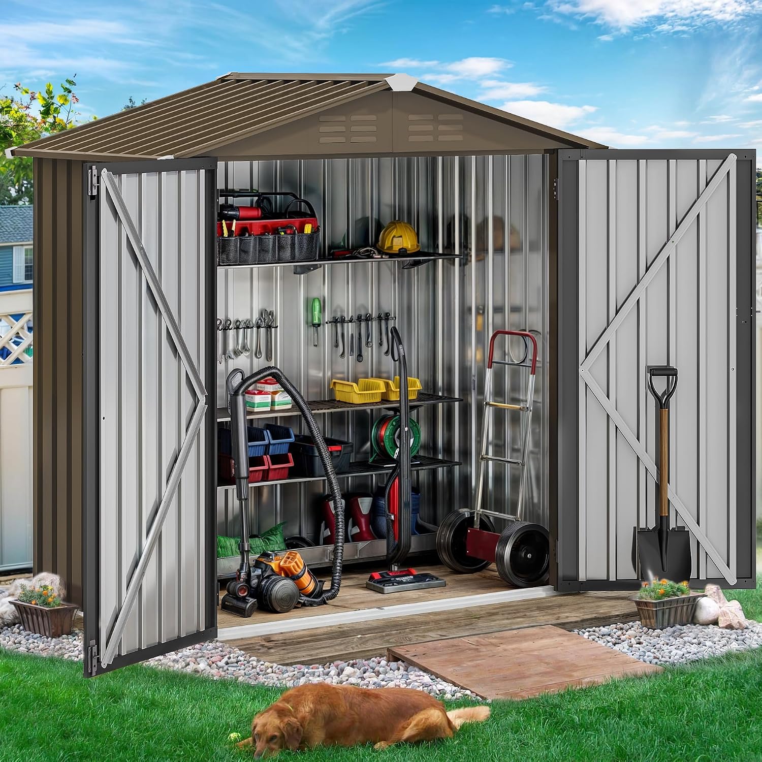 6x4フィートの金属製屋外収納庫、防水ツール小屋、頑丈な収納 - Gardening Tools Of のレビューと価格