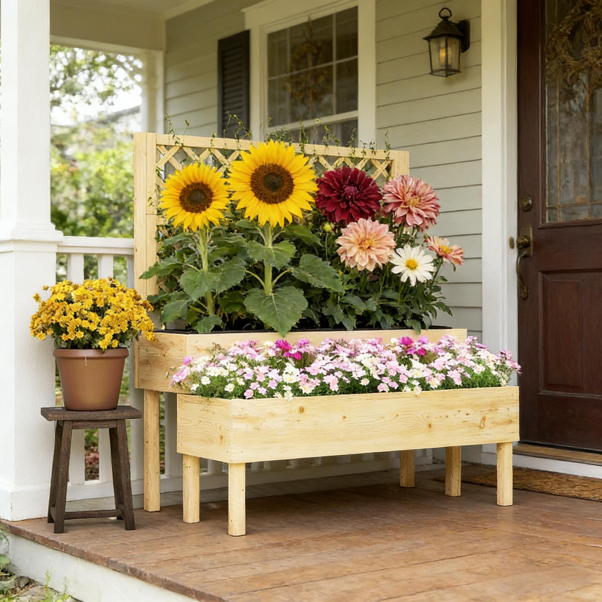パティオ用高床式プランターボックス、トレリス付きプランターボ - Raised Bed Planter Box のレビューと価格