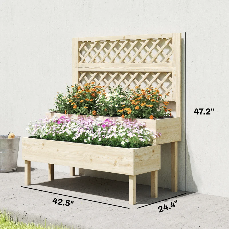 パティオ用高床式プランターボックス、トレリス付きプランターボ - Raised Bed Planter Box のレビューと価格