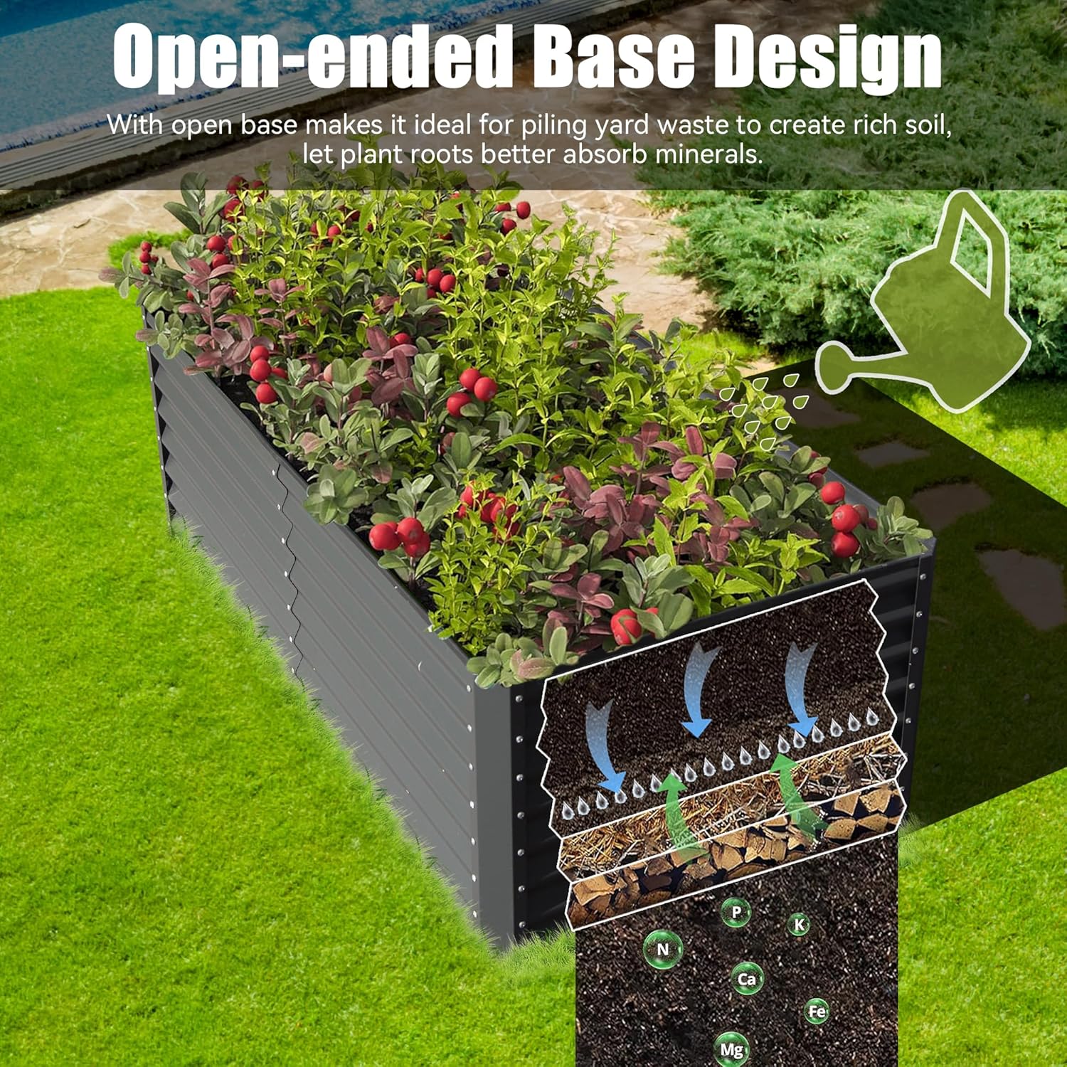 6x3x2フィートの亜鉛メッキ仕上げの高床式菜園、屋外プラン - Raised Bed Planter Box のレビューと価格