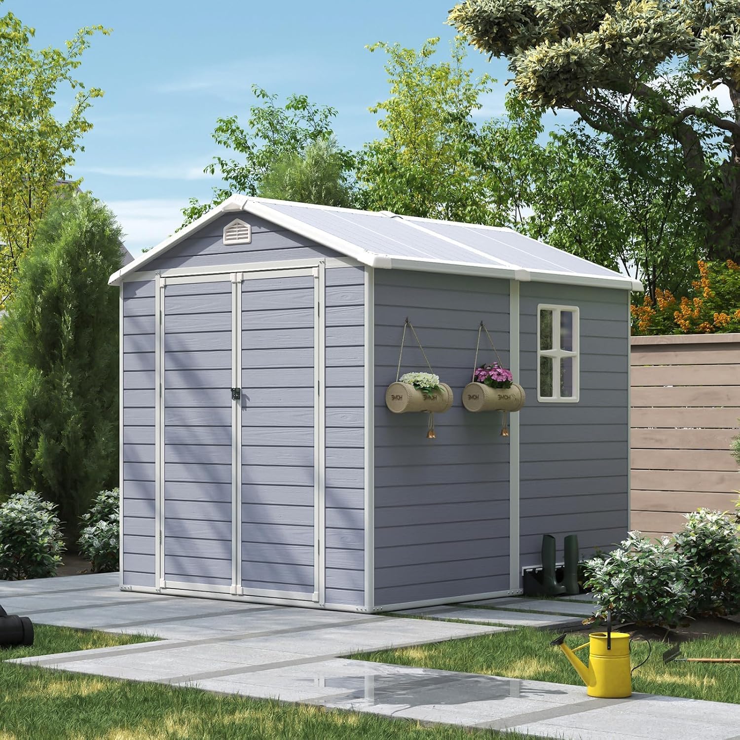 6x8フィート屋外収納庫、樹脂床、小型ガーデン用防水プラスチ - Gardening Tools Of のレビューと価格