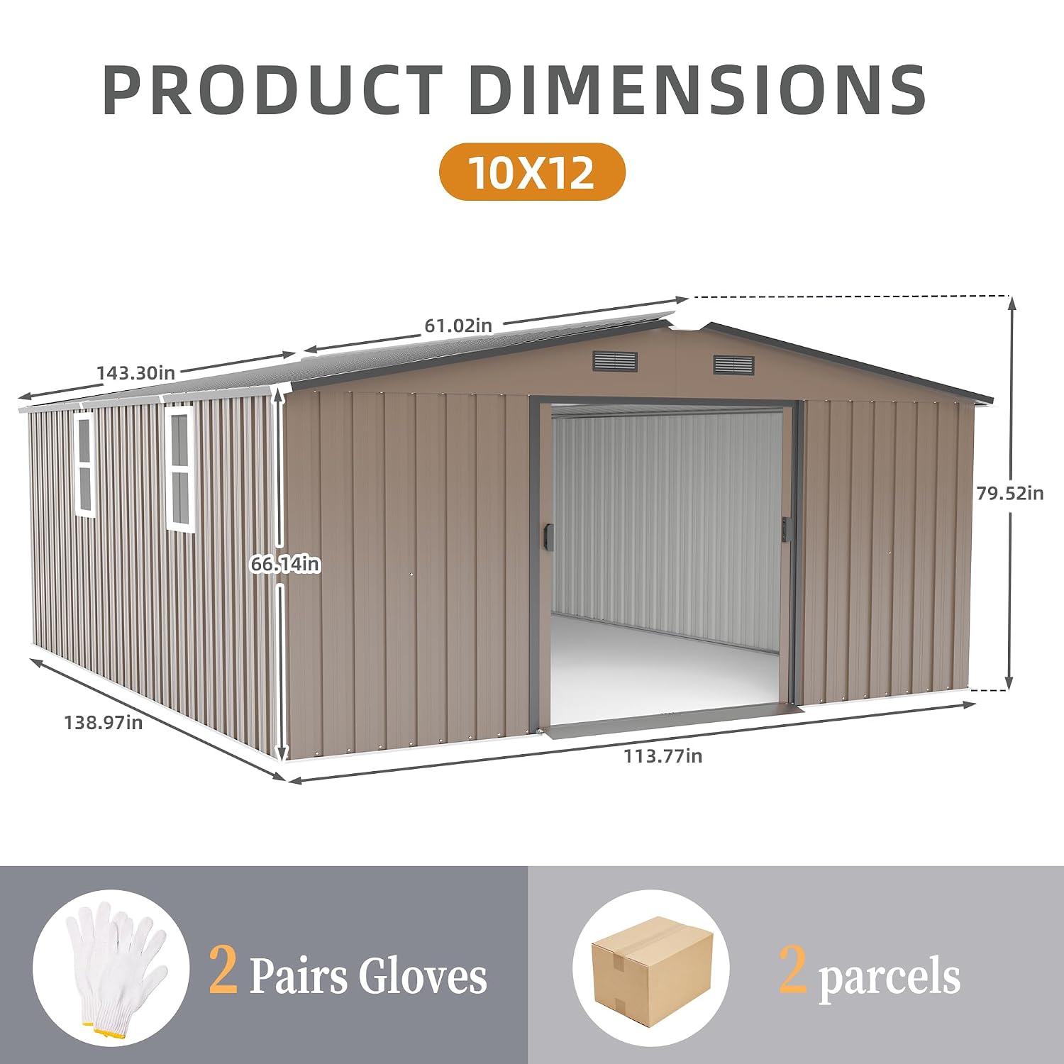 10x12フィートの屋外用金属製収納庫、耐候性のある庭用物置 - Gardening Tools Of のレビューと価格