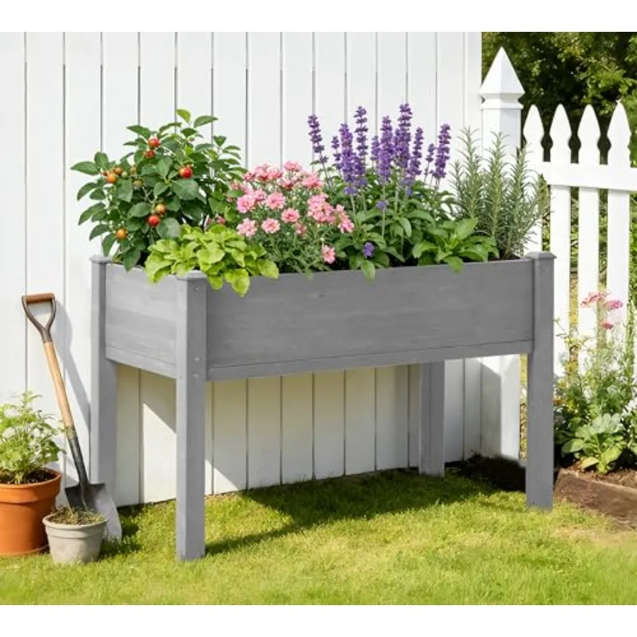 脚付きの高床式プランター、サイズ：48×24×30、素材：シ - Raised Bed Planter Box のレビューと価格