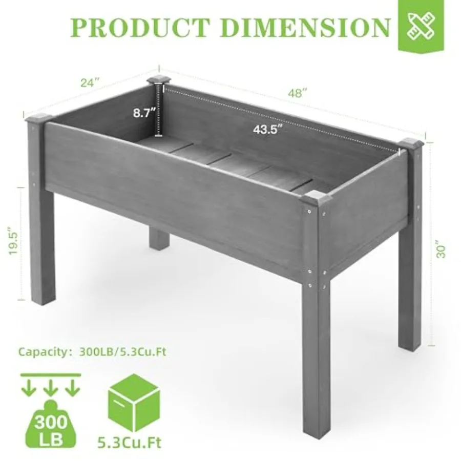 脚付きの高床式プランター、サイズ：48×24×30、素材：シ - Raised Bed Planter Box のレビューと価格