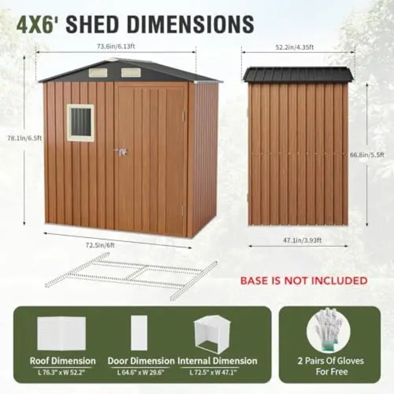 屋外収納庫 6x4フィート、窓付きロック可能な金属製ガーデン - Gardening Tools Of のレビューと価格