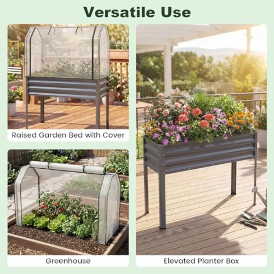 脚付きで温室カバーが付いた高床式プランター、44x22x60 - Raised Bed Planter Box のレビューと価格