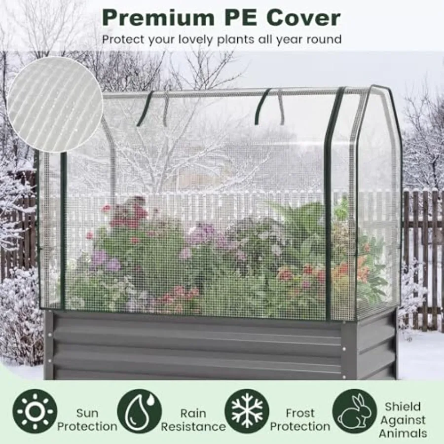 脚付きで温室カバーが付いた高床式プランター、44x22x60 - Raised Bed Planter Box のレビューと価格