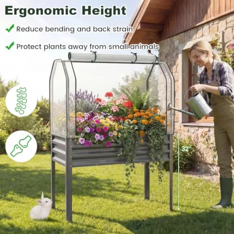 脚付きで温室カバーが付いた高床式プランター、44x22x60 - Raised Bed Planter Box のレビューと価格